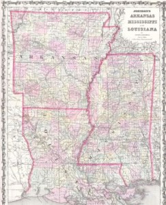 Arkansas, Louisiana, Mississippi Map 1861