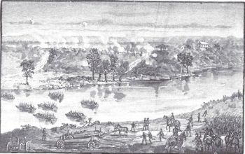 The 26th New Jersey Infantry taking part in the engagment at Franklin's Crossing, June 5, 1863 (Illustration from Samuel Toombs' New Jersey Troops in the Gettysburg Campaign, Digitized Version by Google Books)